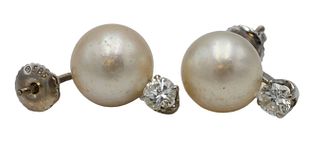 A Pair of Pearl and Diamond Stud Earrings