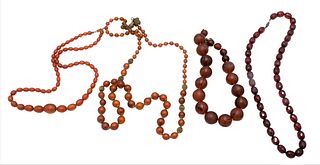 Four Amber Bead Necklaces