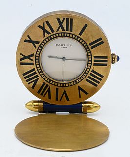 Cartier Gilt Metal and Enameled Travel Clock