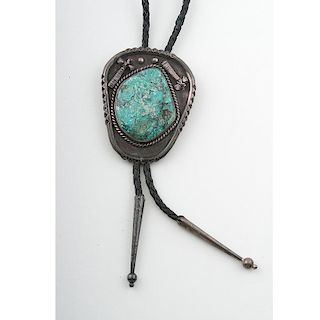 Navajo Silver and Turquoise Bolo with Tomahawks for Frontiersman
