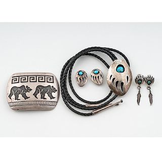 Hopi and Navajo Silver and Turquoise Grizzly Motif Jewelry
