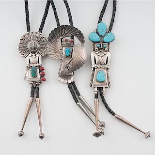 Navajo Sterling and Turquoise Bolos, All Signed