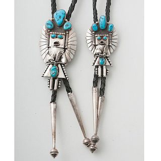 Navajo Silver and Turquoise Bolos, for Wearing Together