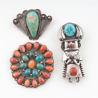 Navajo Silver and Turquoise Bolo and Pins