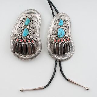 Navajo Silver, Turquoise, Coral, and Claw Bolo for The Wild West