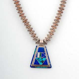 Navajo Pendant with Turquoise and Lapis Inlay