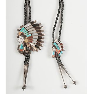 Zuni Inlaid Plains Warrior Bolo with Incised Faces