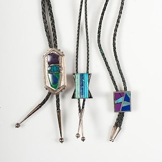 Navajo Silver and Turquoise Contemporary Bolos: Wear Together