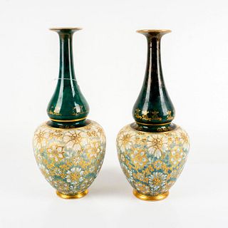 Pair of Antique Doulton Lambeth & Slaters Chine Ware Vases