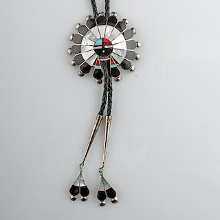 Zuni Inlaid Sun Face Bolo with Matching Tips