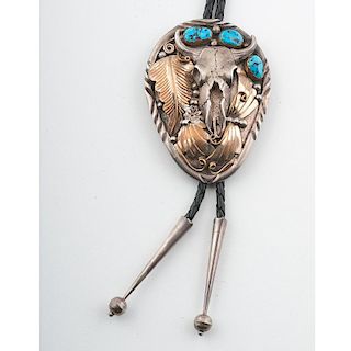 Navajo Silver, Turquoise, and Gold Fill with Bison Skull