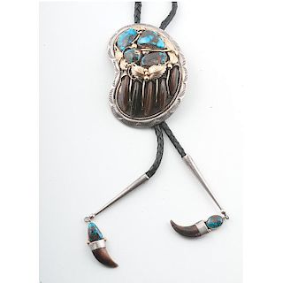 Navajo Silver, Turquoise, Gold Fill, & Bear Claw Bolo: For the Savage Beast