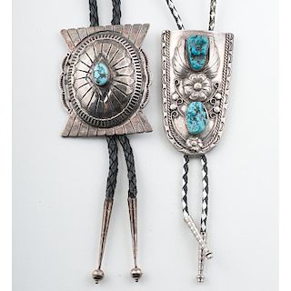 Navajo Silver and Turquoise Bolos: Nice and Large