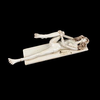 Dino Bencini 'Woman Stretching' Glazed Ceramic Figure