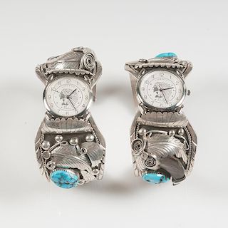 Navajo Silver and Turquoise Watchbands with Claws