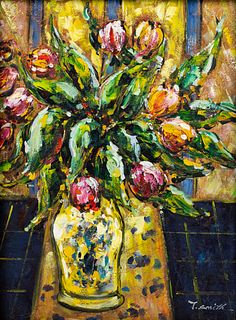 T. Smith Floral Still Life Oil on Canvas