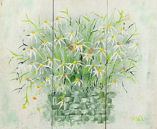 Jane Van Dyke Greene 'Daisies' Acrylic on Wood Panel