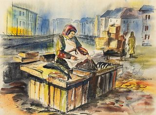 Gloria J Coker Street Vendor Watercolor on Paper