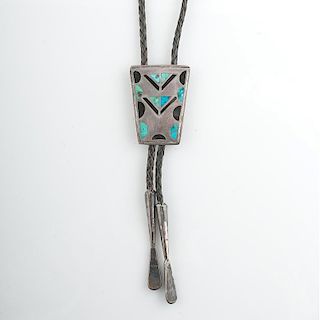 Navajo Silver and Turquoise Bolo for Art Deco Enthusiast