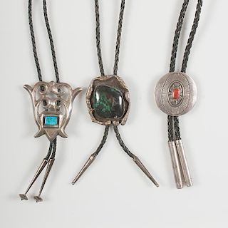 Navajo Silver, Turquoise, and Coral Bolos