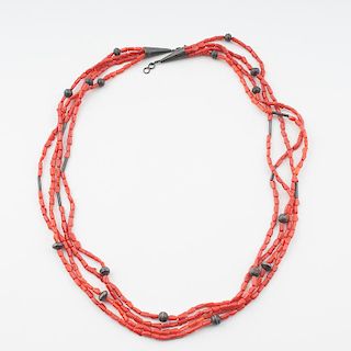 Navajo Silver and Coral Necklace