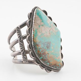 Navajo Silver with Giant Turquoise Bracelet