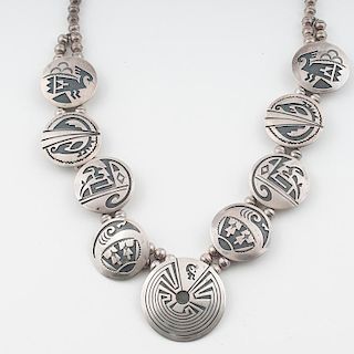 Hopi Sterling "Concha" Necklace with Kokopelli in Maze Pendant
