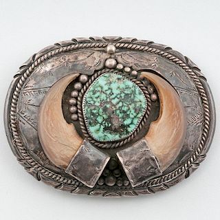 Navajo Silver and Turquoise Buckle with Large Claws