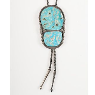 Navajo Silver and Masive Turquoise Bolo