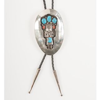 Navajo Silver and Turquoise Bolo with Yei Figure