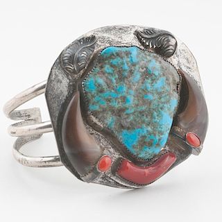 Southwestern Style Silver and Turquoise Bracelet with Claws