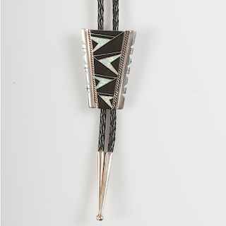 Navajo Bolo with Opal Arrows Inlaid into Jet