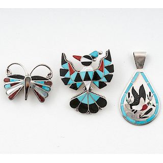 Zuni Inlaid Turquoise and Coral Pins