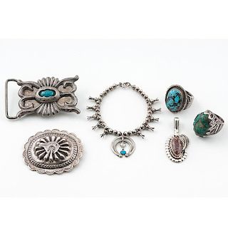 Navajo Jewelry Grab Bag: Rings, Pin, Bracelet, Buckle, Pendant