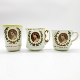 3pc Royal Doulton Commemorative Cups Queen Elizabeth II