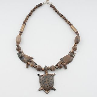 Southwestern Style Carved Horn Necklace with Turtle