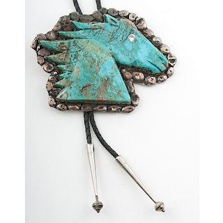 Navajo Giant Turquoise Horse Bolo for the Rhinestone Cowboy
