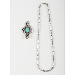 Navajo Silver and Turquoise Pendant with Handmade Chain