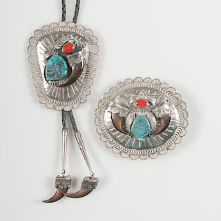 Navajo Silver, Turquoise, & Claw Bolo & Buckle: Wild West Look