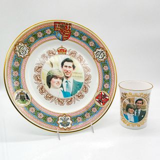 2pc Caverswall Beaker & Marriage Plate, Diana & Charles