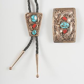 Navajo Gold Wash Bolo and Buckle for Dance Hall Crowd