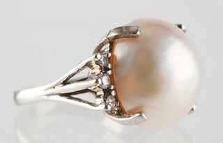 Mabe Pearl & Diamond 14k White Gold Ring