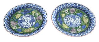 Pair Antique Chinese Wucai Porcelain Plates