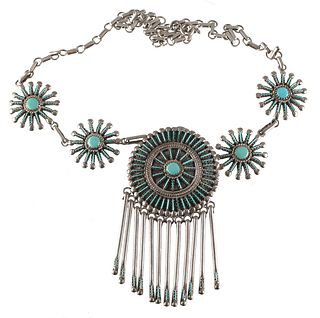 Vintage ZUNI Sterling Silver Turquoise Necklace