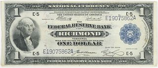 1918 US Richmond Virginia $1 Bill Large Note