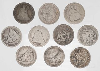 (10) 1850s Seated Liberty Silver QUARTERS