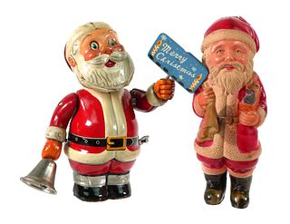 Two Vintage Japanese Christmas Santa Toys
