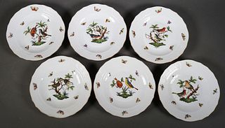 6 Herend Rothschild Bird Porcelain Dessert Plates