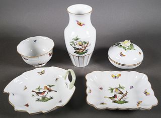 5 Herend Rothschild Bird Porcelain Pieces