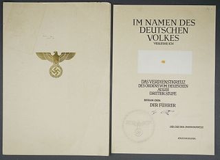 WWII German Order of Merit Certificate & Folder